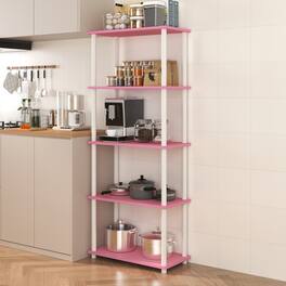 HOMLUX - 5-Tier 57.4" Open Shelf Bookcase Compact Storage Bookshelf for Living Room Bedroom Office - Pink & White