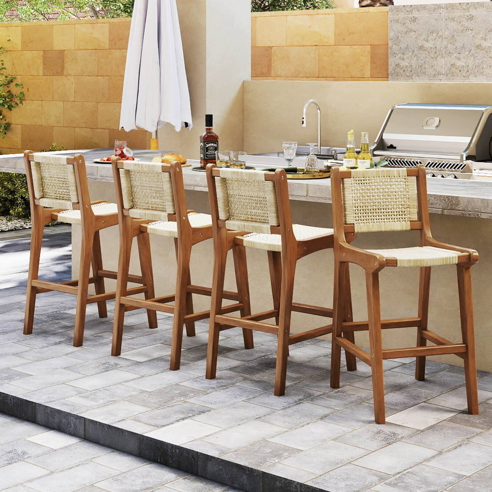 Alt View 1. Costway - Coatway 4 PCS Outdoor Counter Height Bar Stool with Wood Frame Back &Footrest for Balcony - Natural.