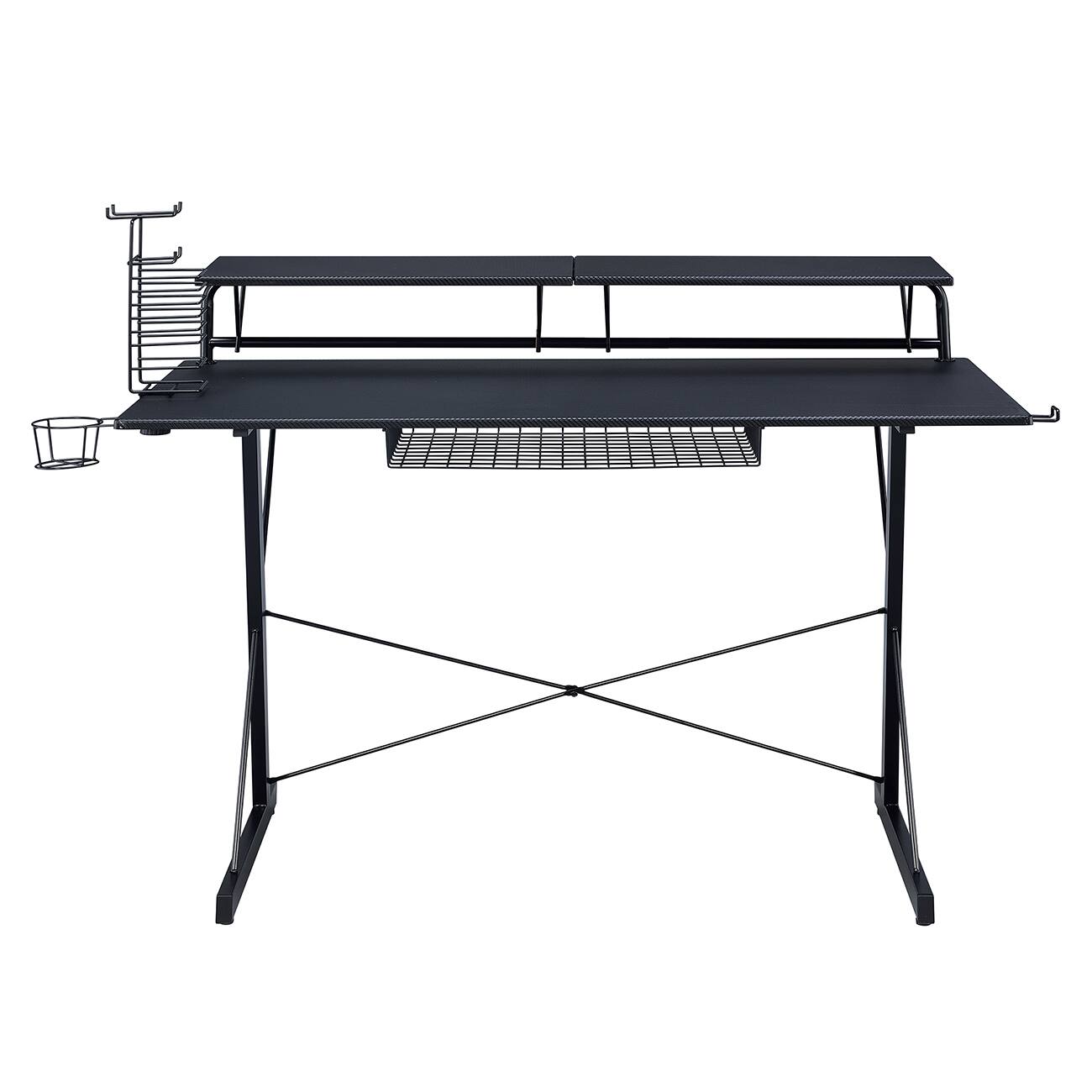 Angle. Techni Sport - Techni Sport Black Carbon Computer Gaming Desk with Shelving, Black - Black.