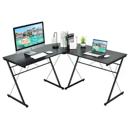 Sugift - 59 Inches L-Shaped Corner Desk Computer Table for Home Office Study Workstation - Black