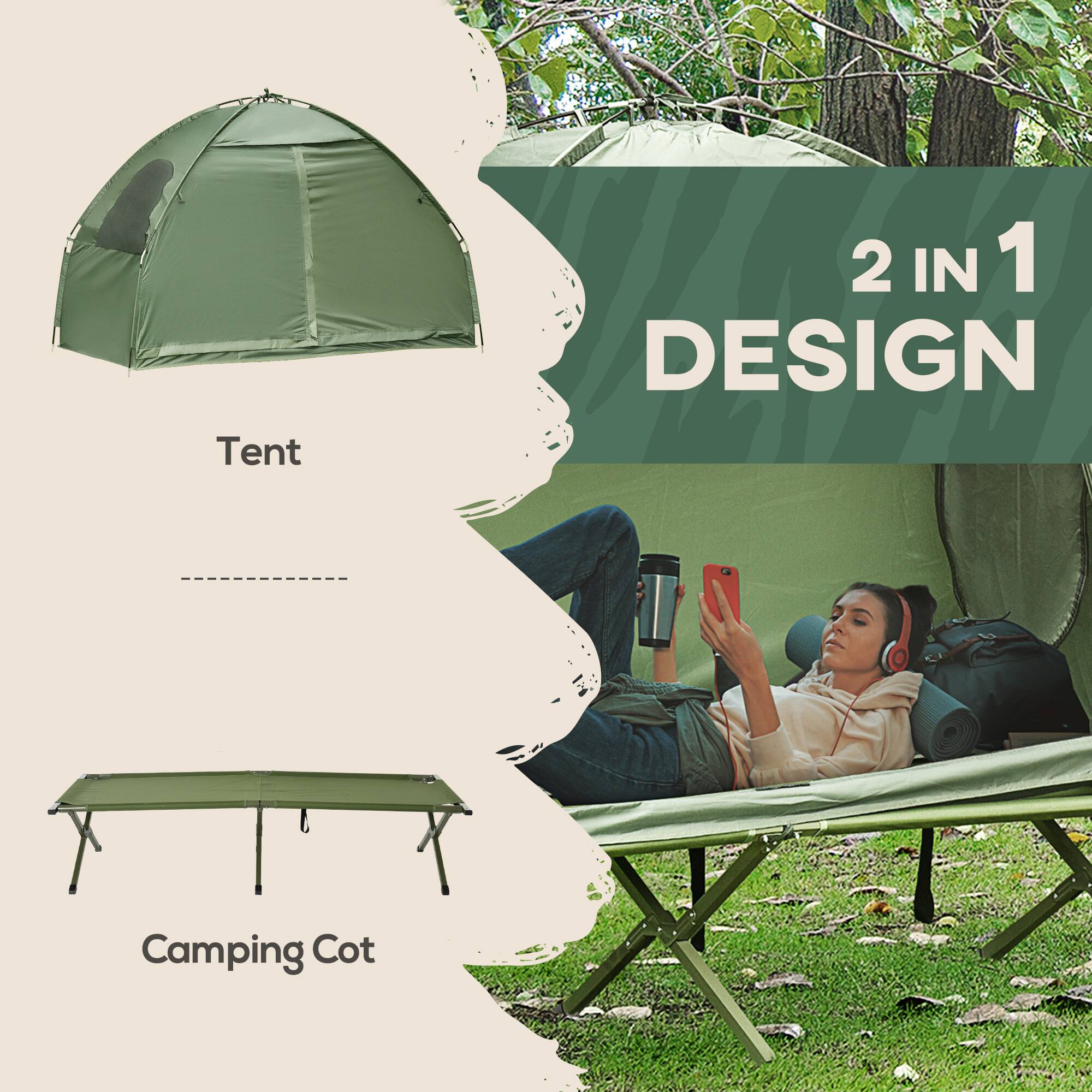 Tent, Camping Cot, 2 IN 1 DESIGN