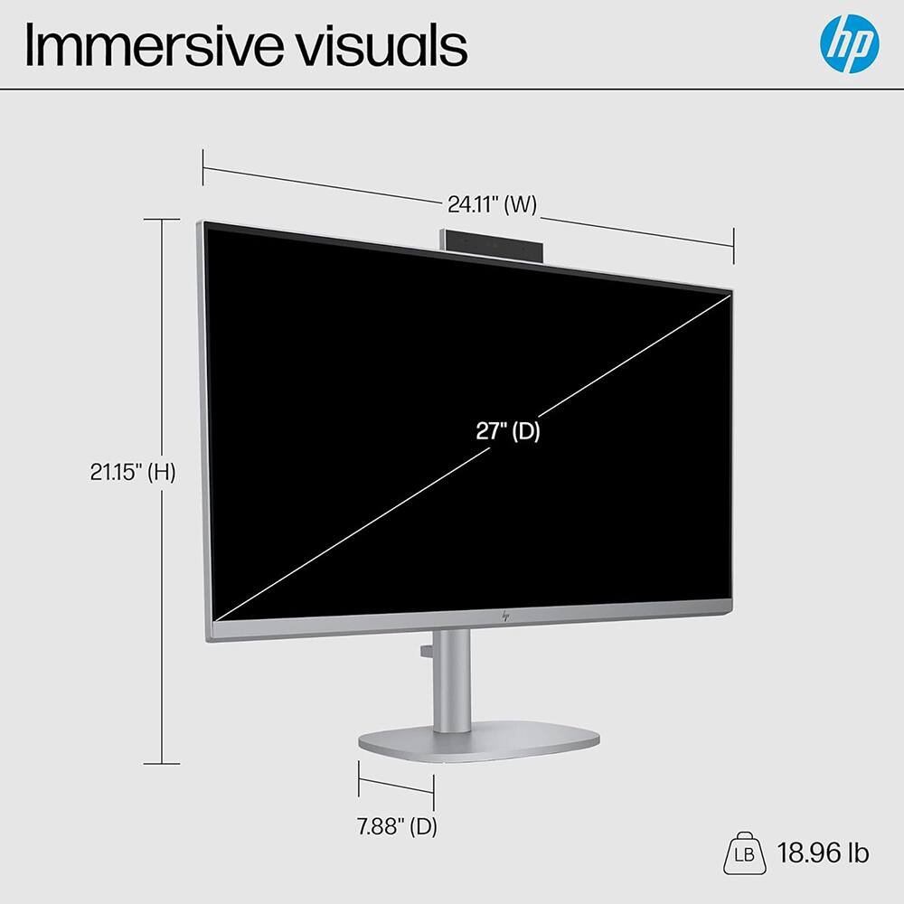 Immersive visuals

- Width: 24.11"
- Height: 21.15"
- Depth (screen): 27"
- Depth (stand): 7.88"
- Weight: 18.96 lb