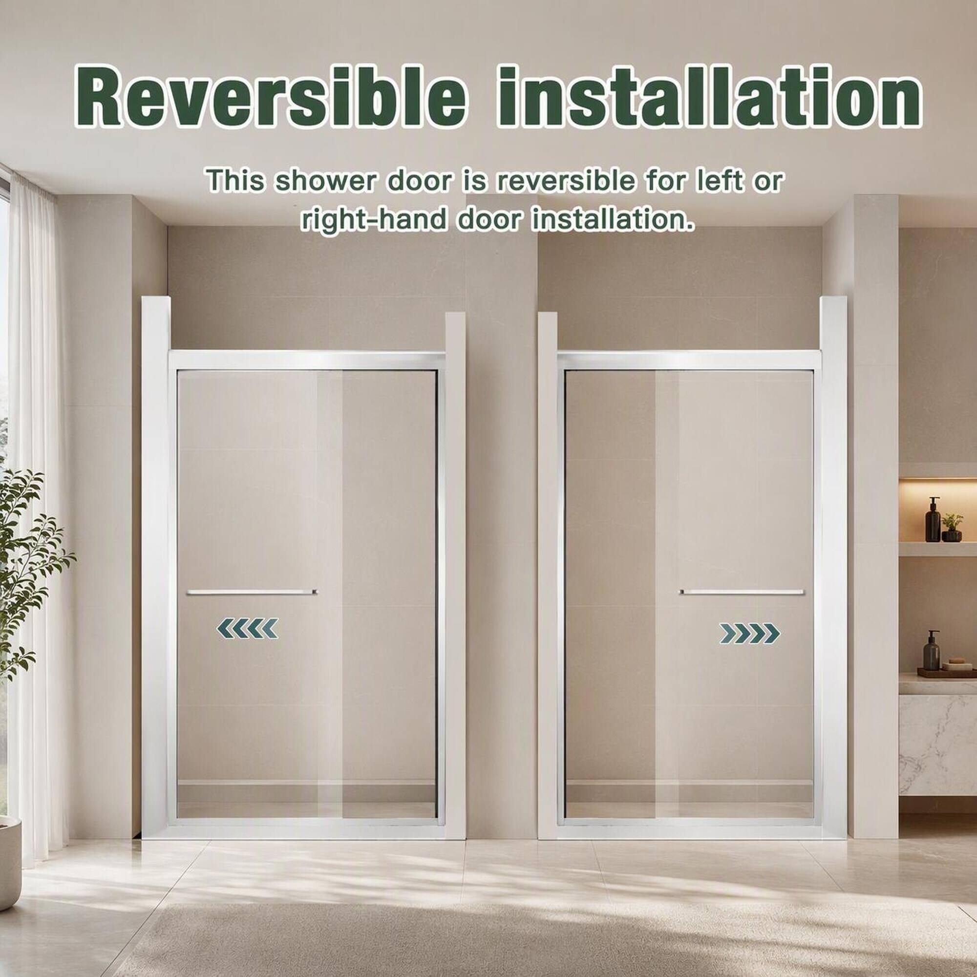 Reversible installation  
This shower door is reversible for left or right-hand door installation.