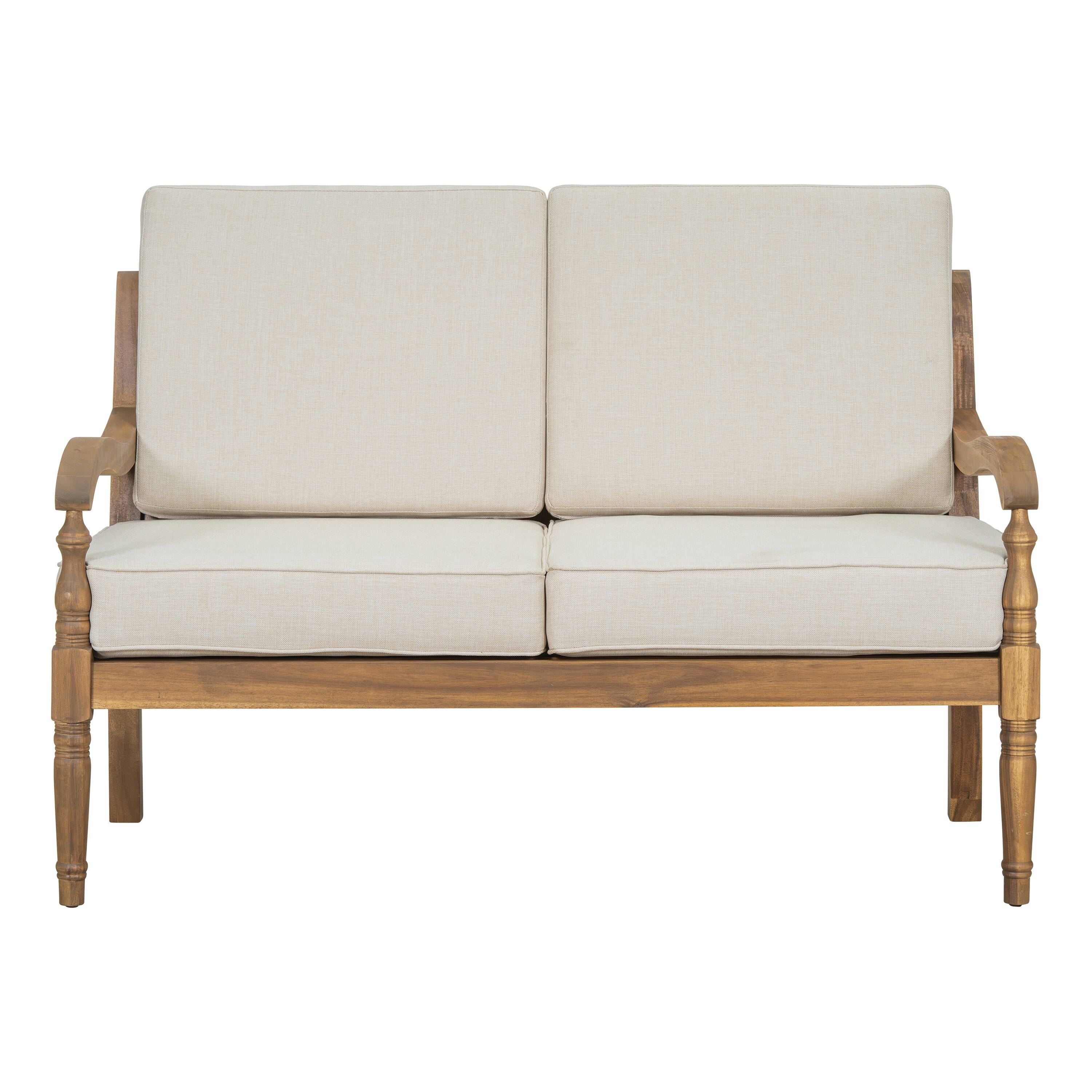 Alt View 7. Siljoy - 2 Piece Sofa Seating Group with Cushions, Outdoor Acacia Wood Patio Seating Group,Natural+Beige - Beige+Natural.