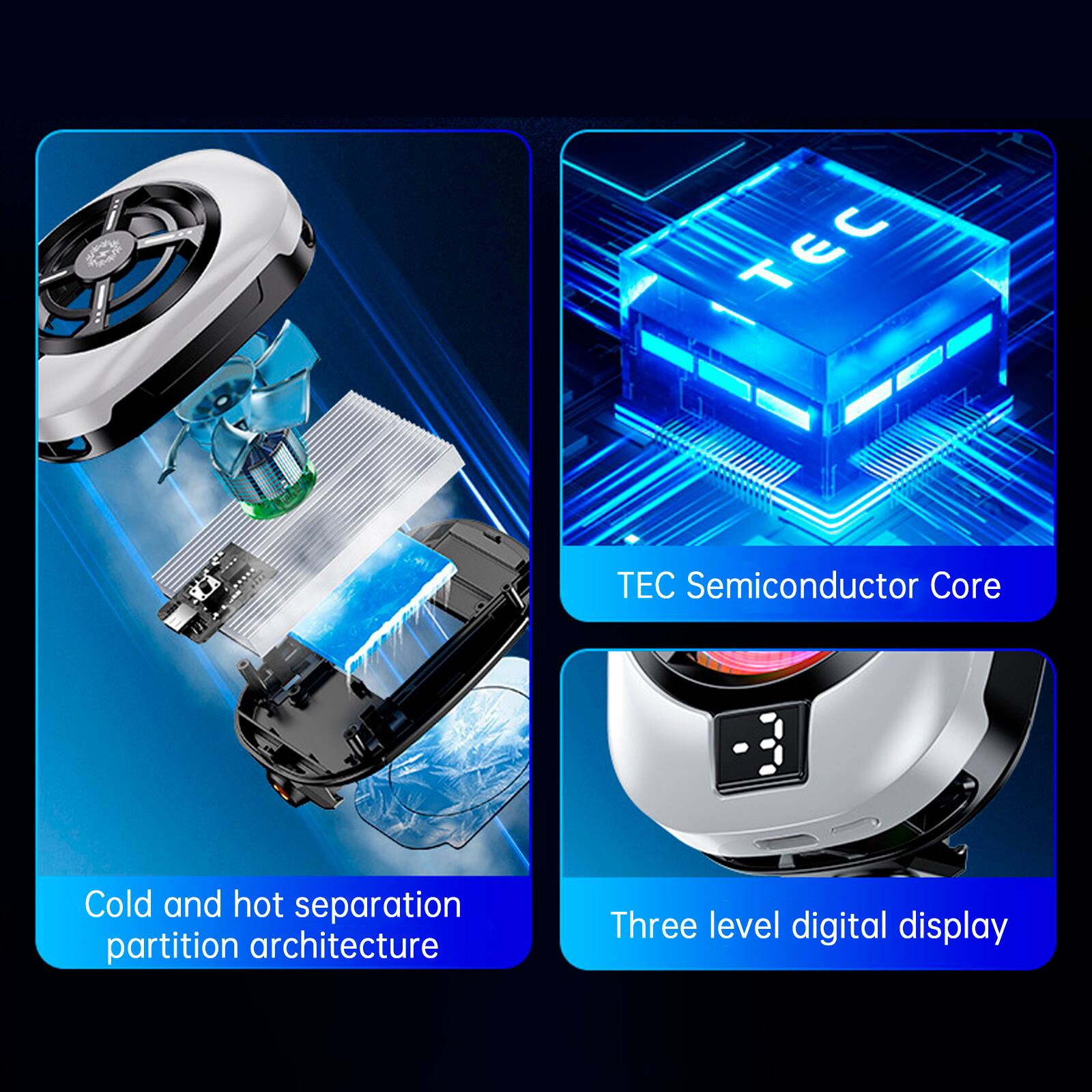 - TEC Semiconductor Core
- Cold and hot separation partition architecture
- Three level digital display