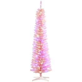 Homcom - Prelit Pencil Artificial Christmas Tree, 500 Colorful Branches 250 Colorful LEDs - Pink