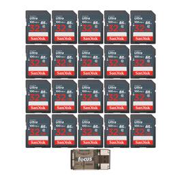 SanDisk - 32GB Ultra SDHC UHS-I Memory Card (20-pack) with Focus Card Reader