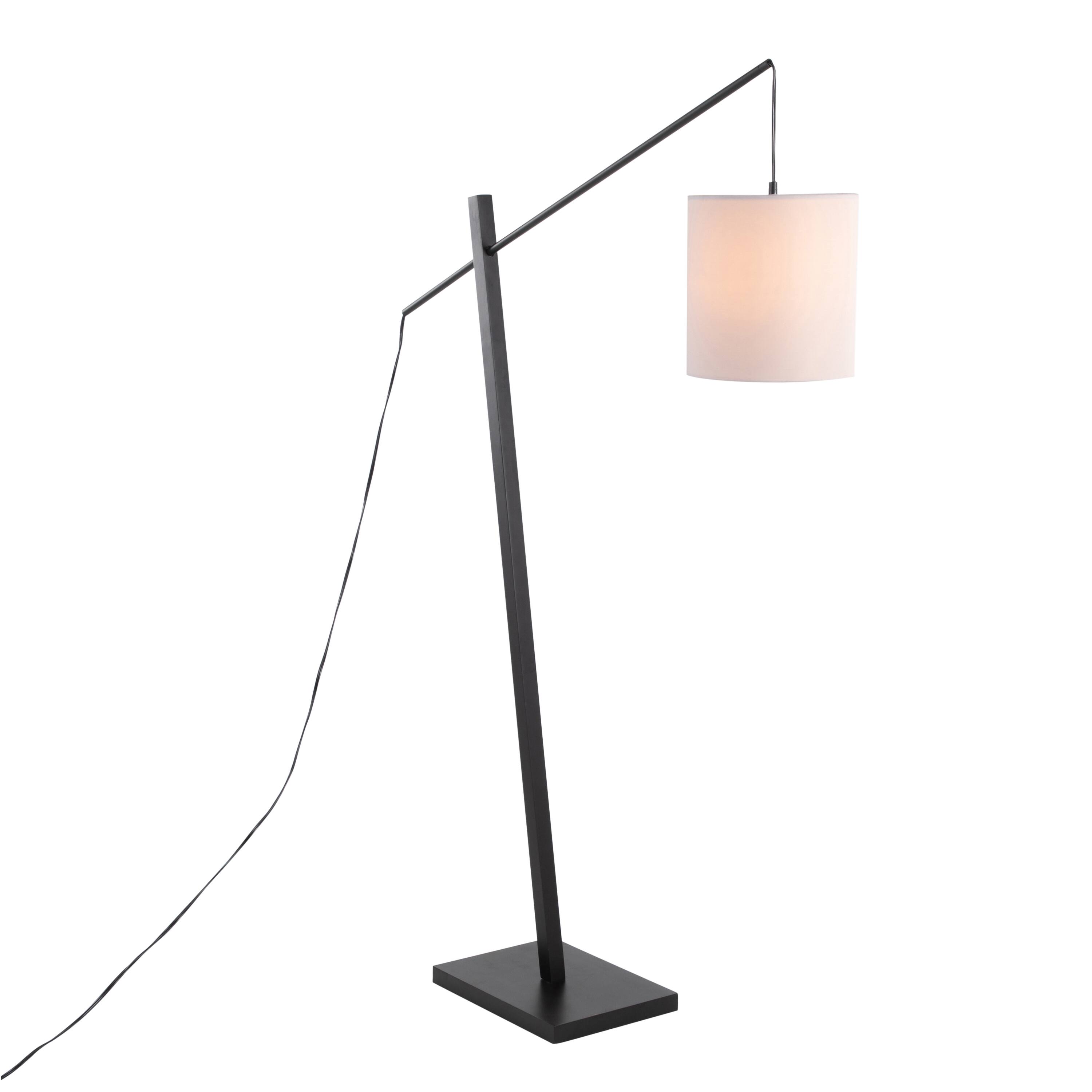 Angle. Loheer - Loheer Arturo Contemporary Floor Lamp Black Wood and Steel Standing Light with White Fabric Shade for Living Room - Black.