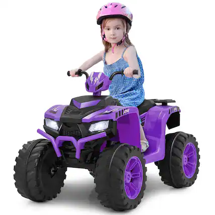 Front. Costway - Costway 24V Kids Ride-On Electric ATV 4-Wheeler Quad Car with Wireless Connection - Purple.