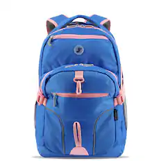 Front. J World - J World Girls Atom 18.5" Multi-Compartment Laptop Backpack for School and Travel, Navy/Pink - NAVY PINK.