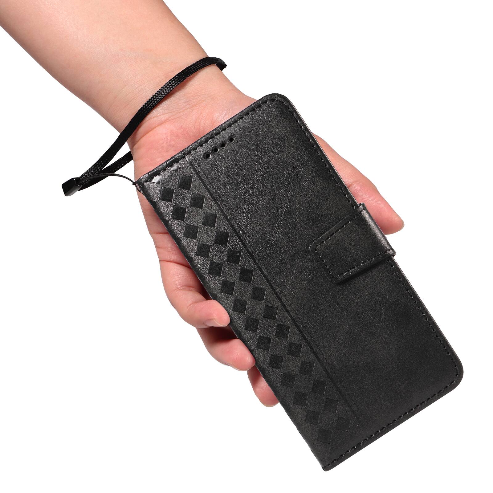Alt View 7. Dteck - Magnetic Wallet Pocket Case For Apple iPhone 17 Pro, Shockproof Faux Leather Card Pocket Wrist Strap Cover - Black.