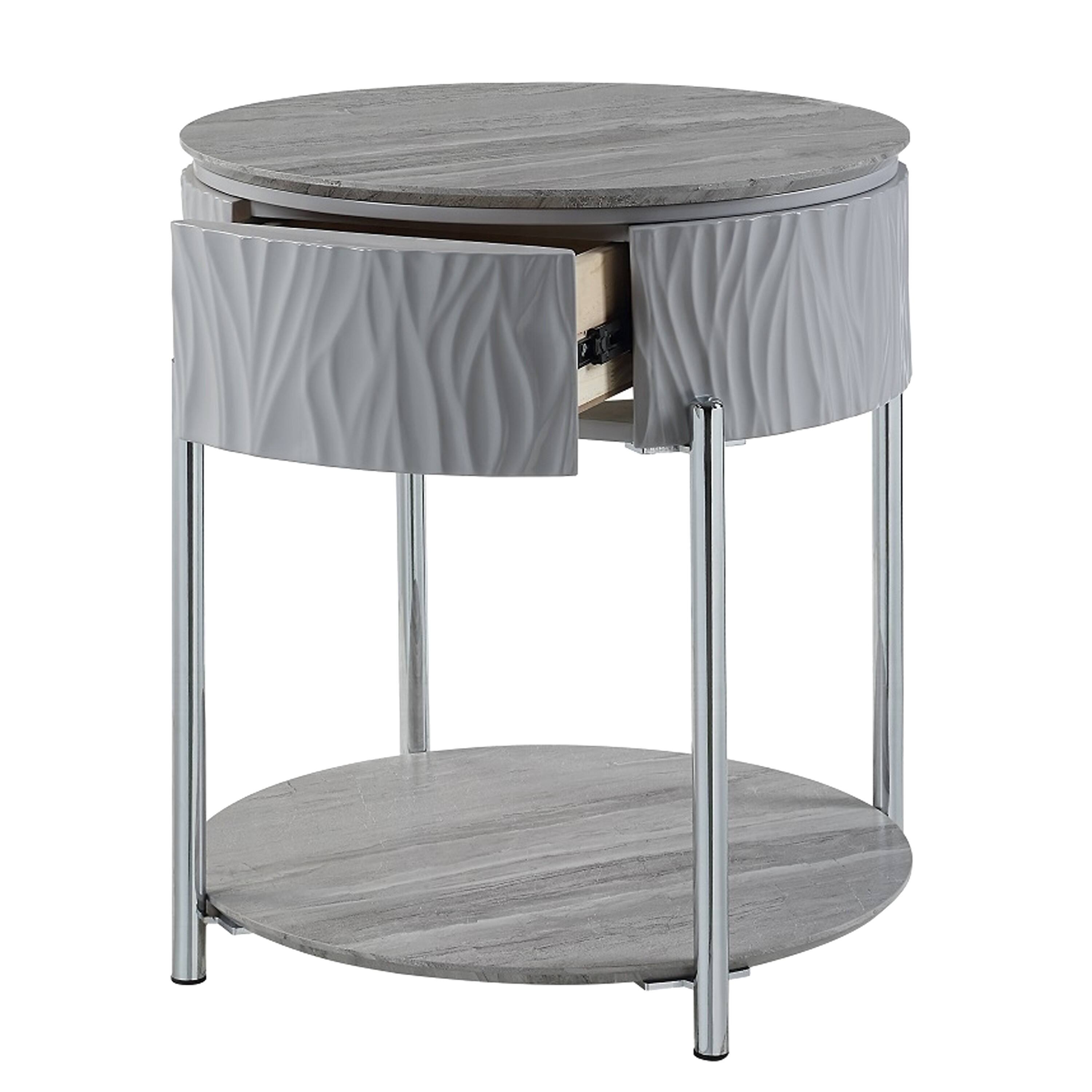 Alt View 2. Manhattan Lane - Doug Side End Table, 22 Inch Gray High Gloss Wood - Gray, Chrome.