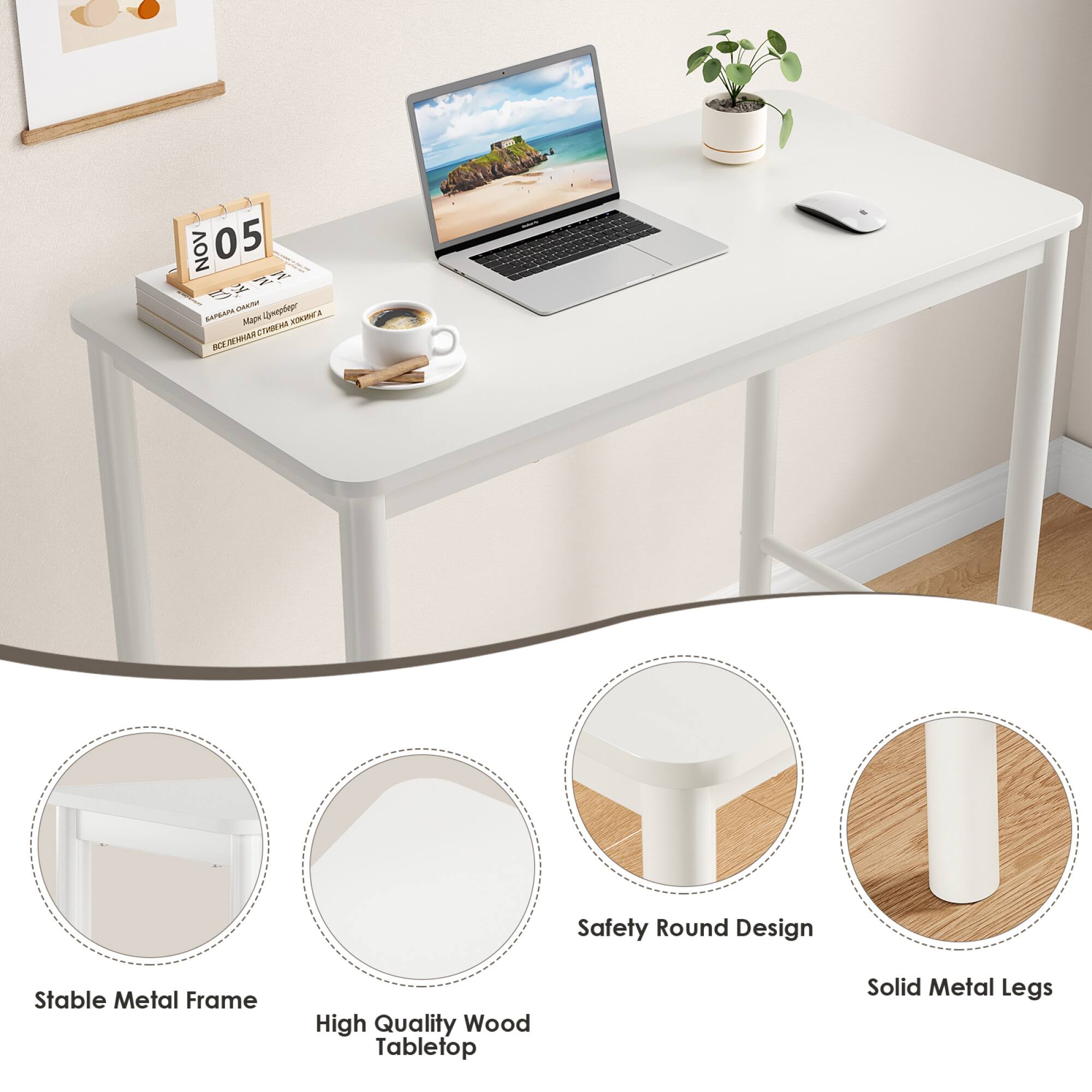 - Stable Metal Frame
- High Quality Wood Tabletop
- Safety Round Design
- Solid Metal Legs