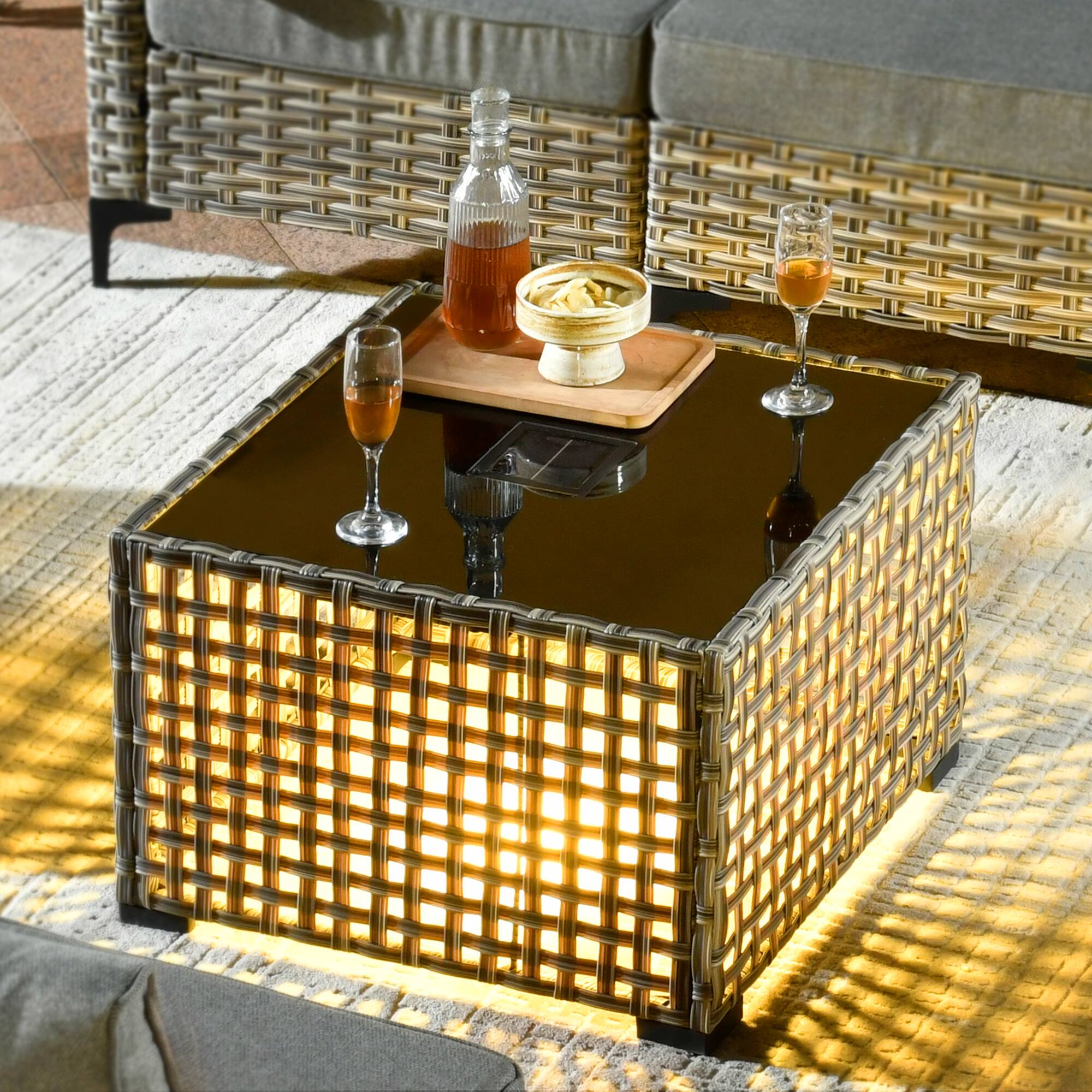 Alt View 7. Ovios - 8 PCS Patio Furniture Set Outdoor Sectional Sofa Couch Swivel Chairs with Solar Coffee Table - Denim Blue.