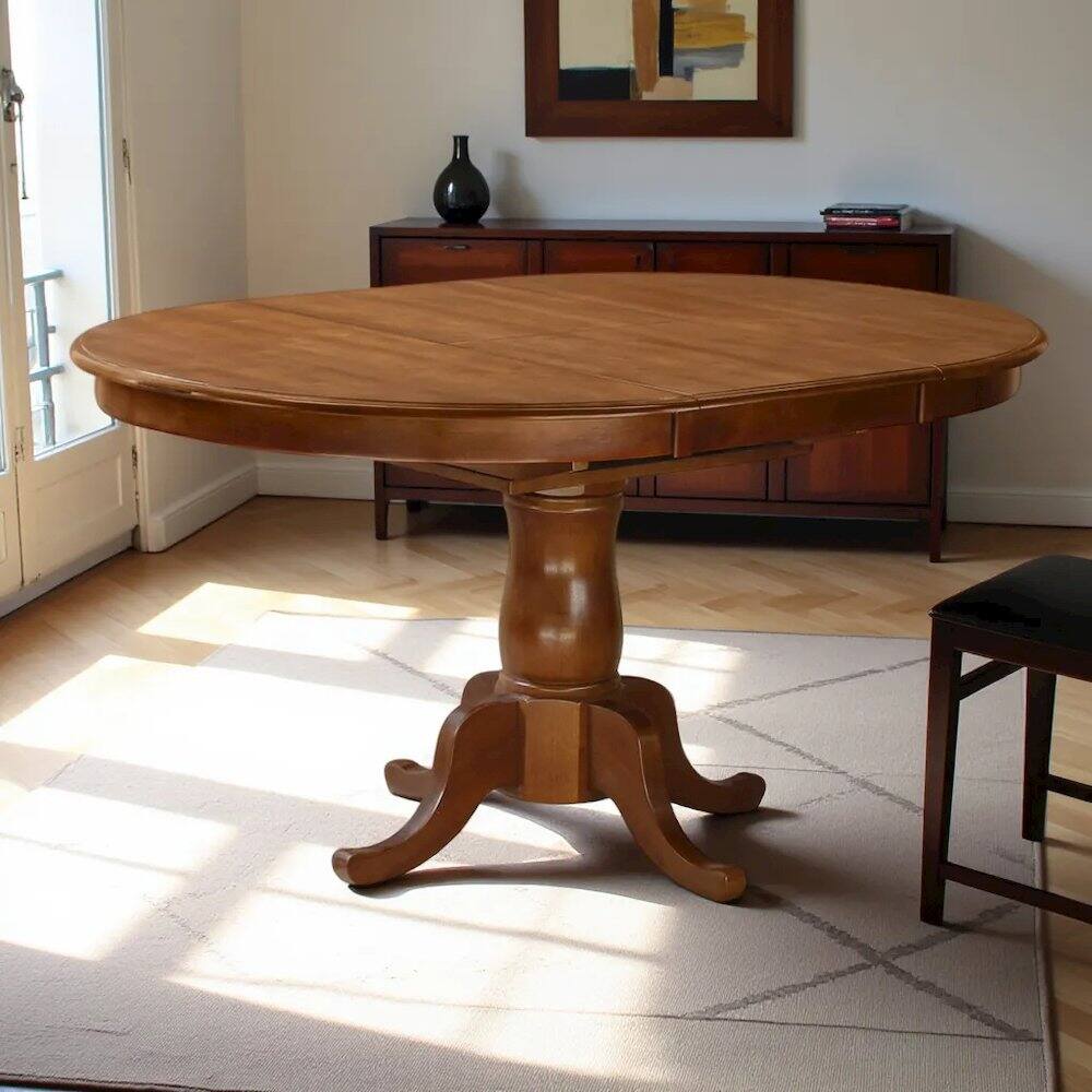 Alt View 4. FurniFact - Elegant Oval Dining Table – Solid Wood Round Dining Table for 6 - Saddle Brown.
