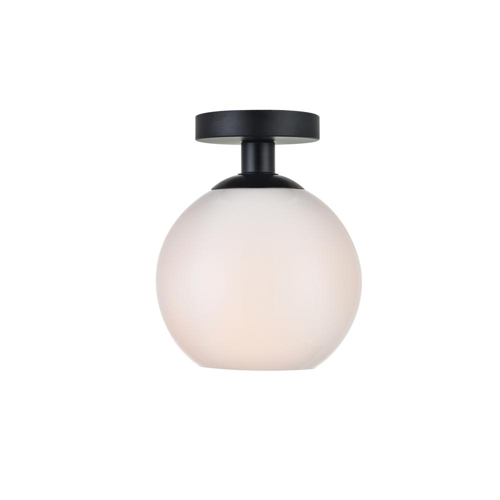 Angle. Living District - Baxter 1 Light Black Flush Mount With Frosted White Glass - Black And Frosted White.