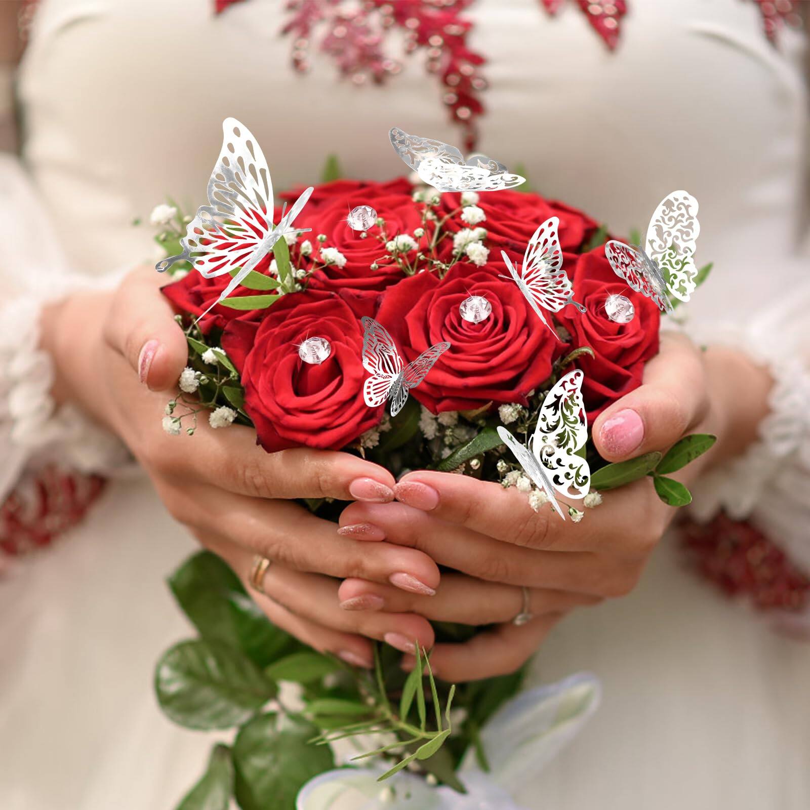 Alt View 3. Stylel Star - 148 Flower Bouquet Accessories with 100Pcs Corsage Pins and 48Pcs 3D Butterfly Decorations for Valentines Wedding Birthd - Default.