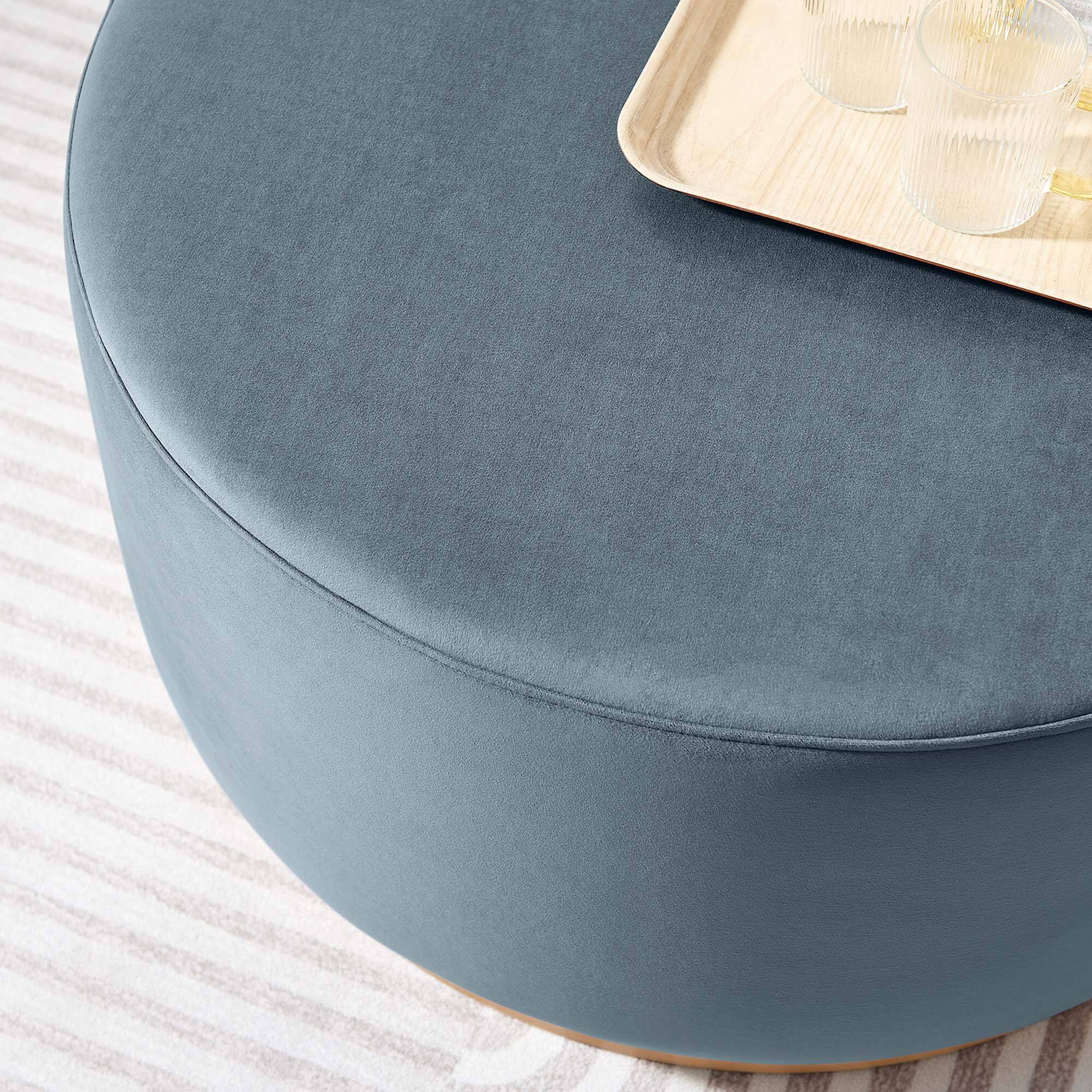 Alt View 1. Modway - Tilden Large 29" Round Performance Velvet Upholstered Ottoman by Modway - Cadet Blue Natural.