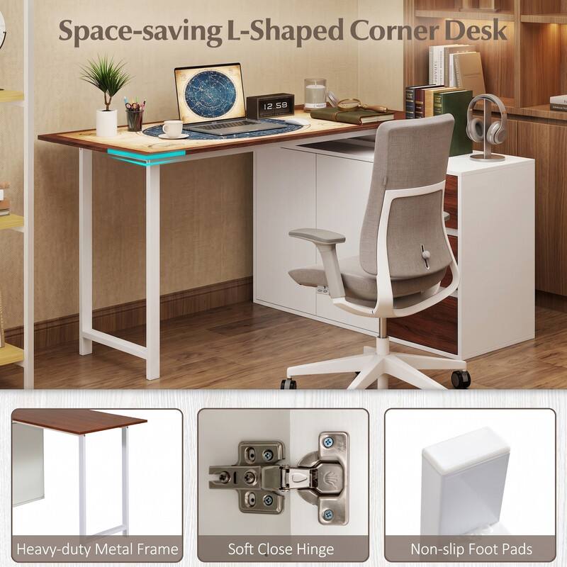 Space-saving L-Shaped Corner Desk

Heavy-duty Metal Frame
Soft Close Hinge
Non-slip Foot Pads