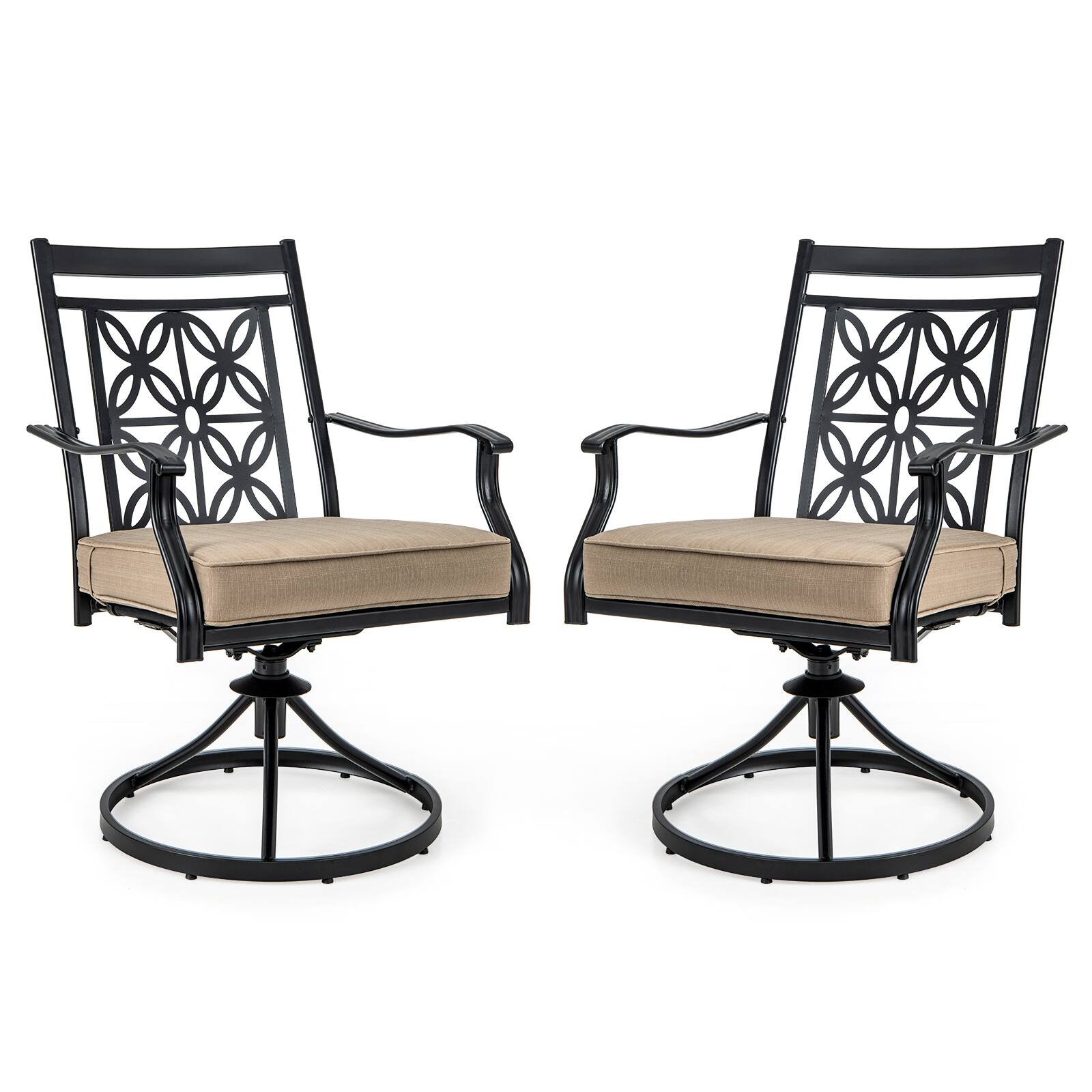Alt View 9. Gymax - Gymax Patio Metal Swivel Chairs Set of 4 Fabric Bistro Rocker Chairs w/ Curved Armrests - Black, khaki.