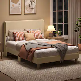Bestier - Wood Frame Corduroy Upholstered Platform Bed Frame with Wingback Headboard - Taupe