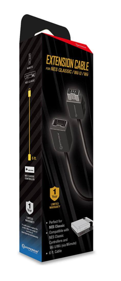 EXTENSION CABLE FOR NES CLASSIC / Wii U / Wii

NES CLASSIC CONTROLLER

1 Year LIMITED WARRANTY

HYPERKIN

Perfect for NES Classic
Compatible with NES Classic Controllers and Wii U (via Wii Remote)
6 ft. Cable