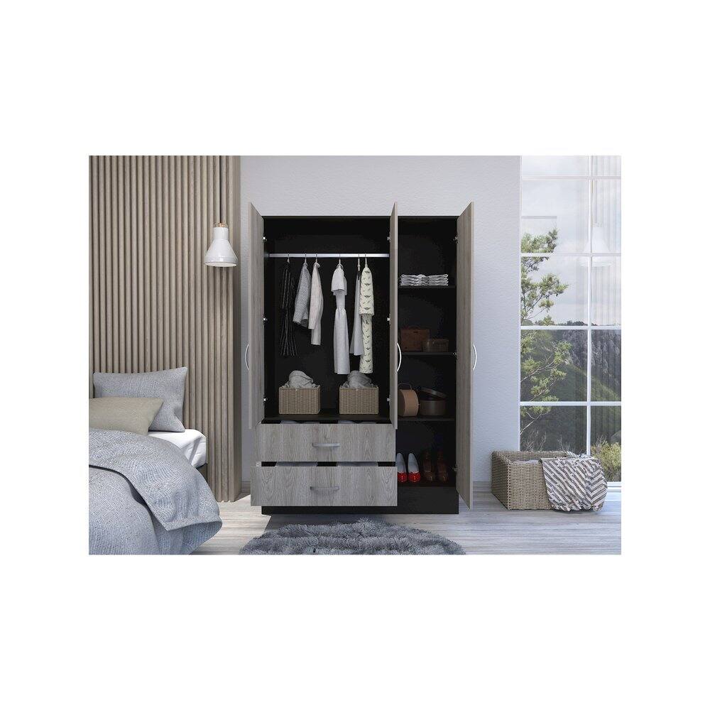 Alt View 2. TuHome - Bolton 120 Mirrored Armoire Black / Light Gray MDF - Black.