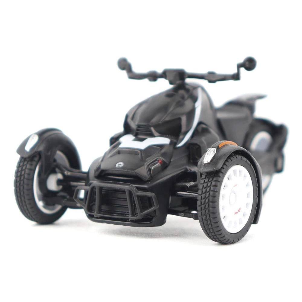 Angle. BRP Models - Can-Am Ryker Rally 3-Wheel Motorcycle Ghost Black 1/32 Diecast Model by BRP Models - Black.