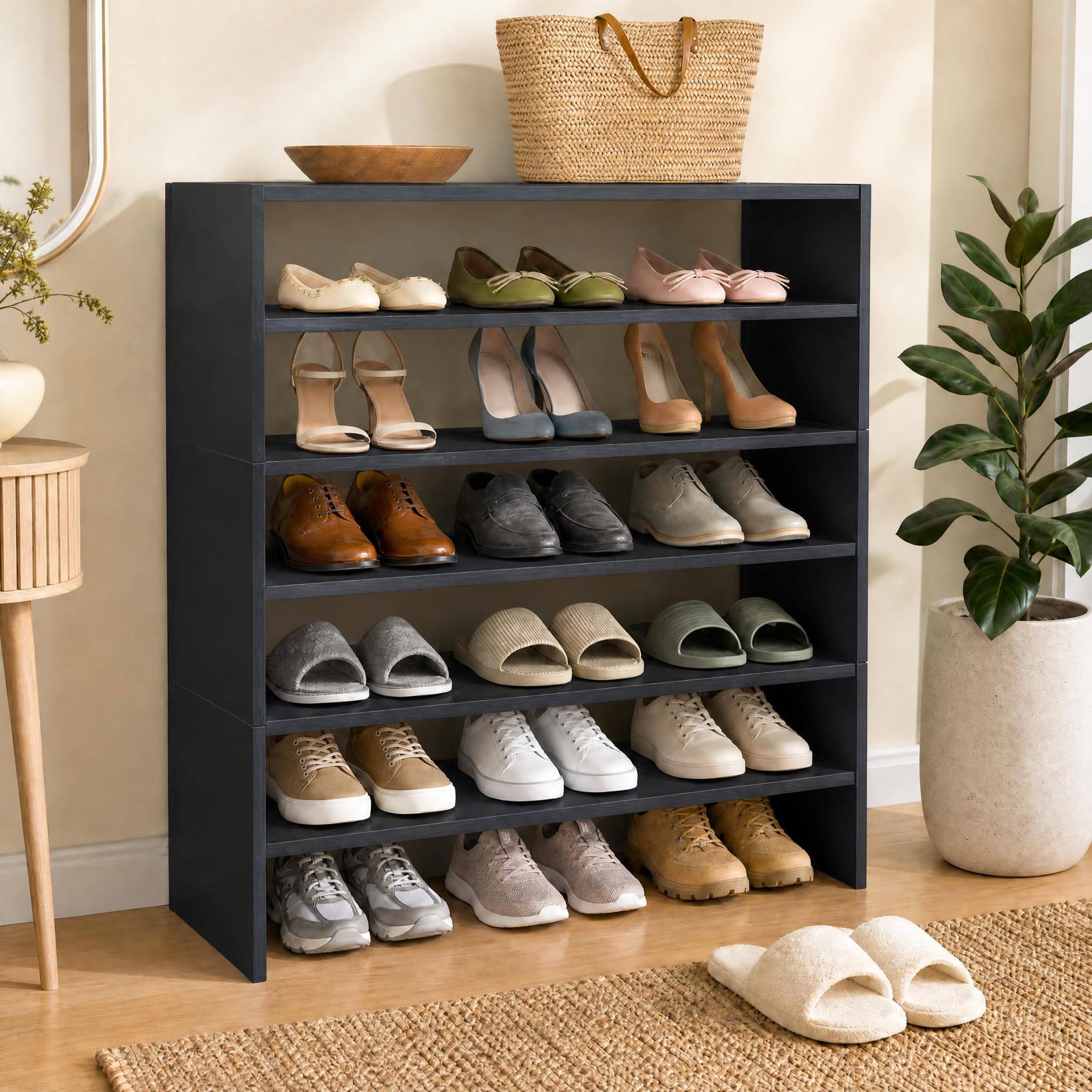 Alt View 1. Costway - Costway 6 PCS Stackable Shoe Rack 31-Inch Horizontal Organizer 2-tier StorageShelf - Black.