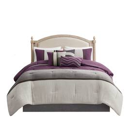 Gracie Mills - Kimberly 7-Piece Contemporary Microsuede Comforter Set - Purple