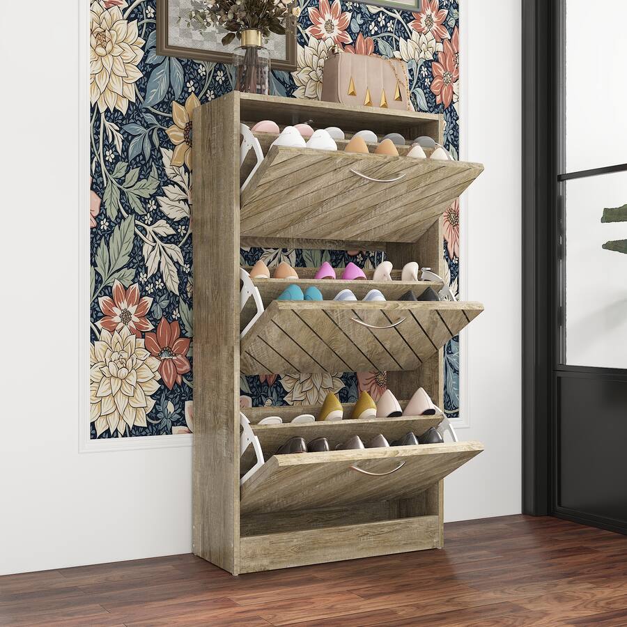 Rustic Flip Shoe Rack Famapy Shoe Cabinet Flip Down Racks Rustic Style Multi Tiered Storage ...
