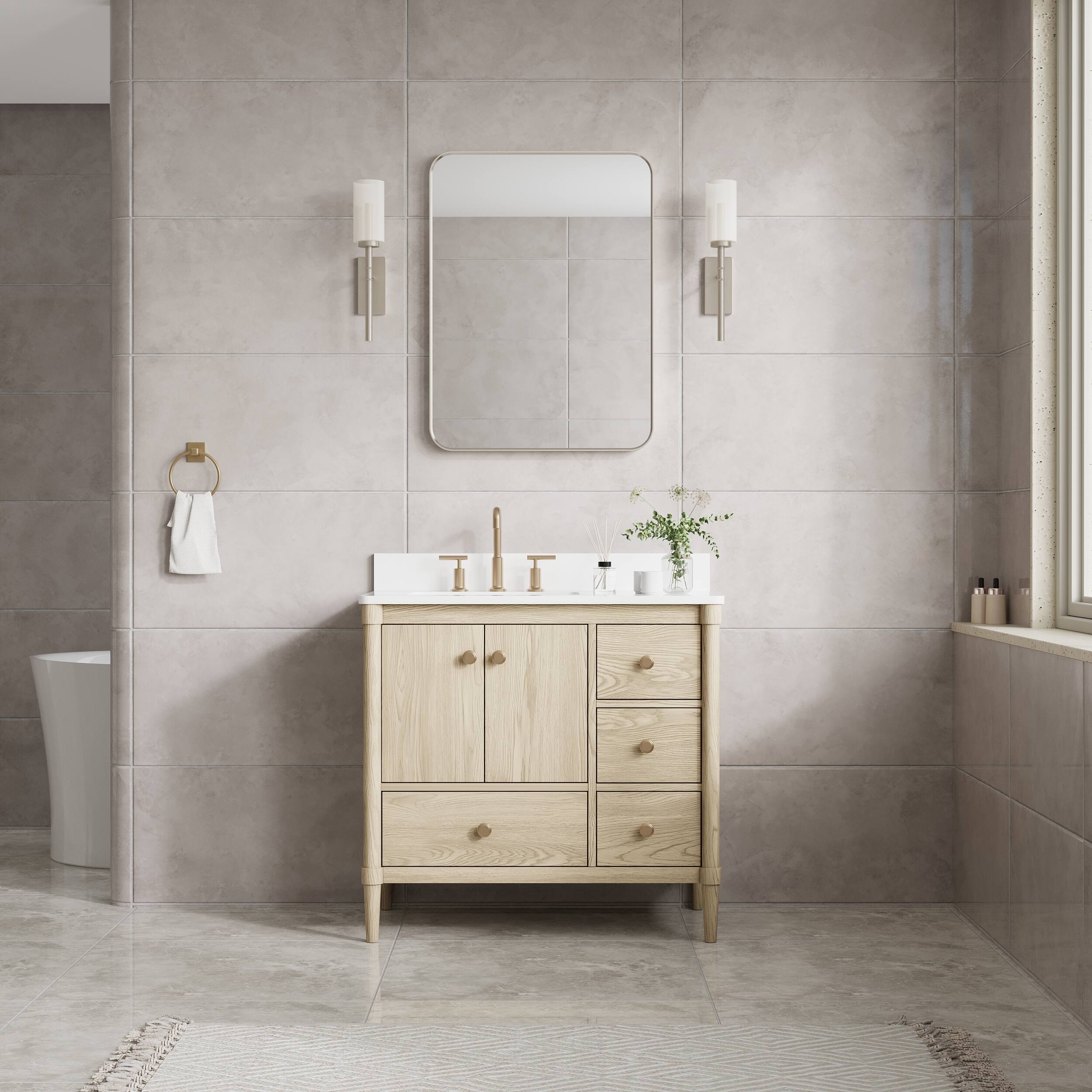 Angle. WELLFOR - 24 in. W x 32 in. H Rectangular Aluminum Framed Wall-Mounted Bathroom Vanity Mirror - Brushed Nickel.