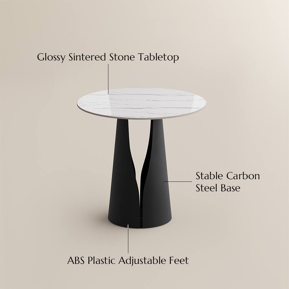 Glossy Sintered Stone Tabletop  
Stable Carbon Steel Base  
ABS Plastic Adjustable Feet