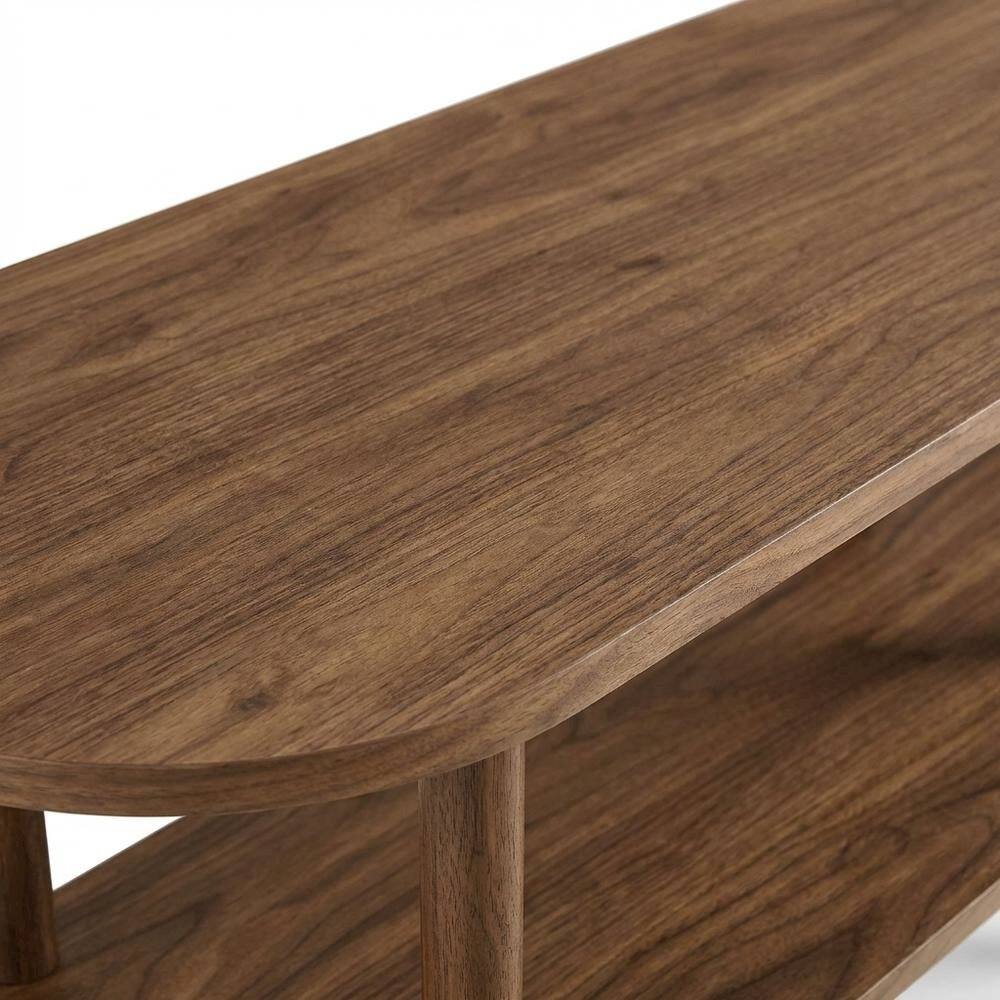 Alt View 1. FurniFact - Brown wood TV stand with oval design, solid mango construction for durability - Brown.