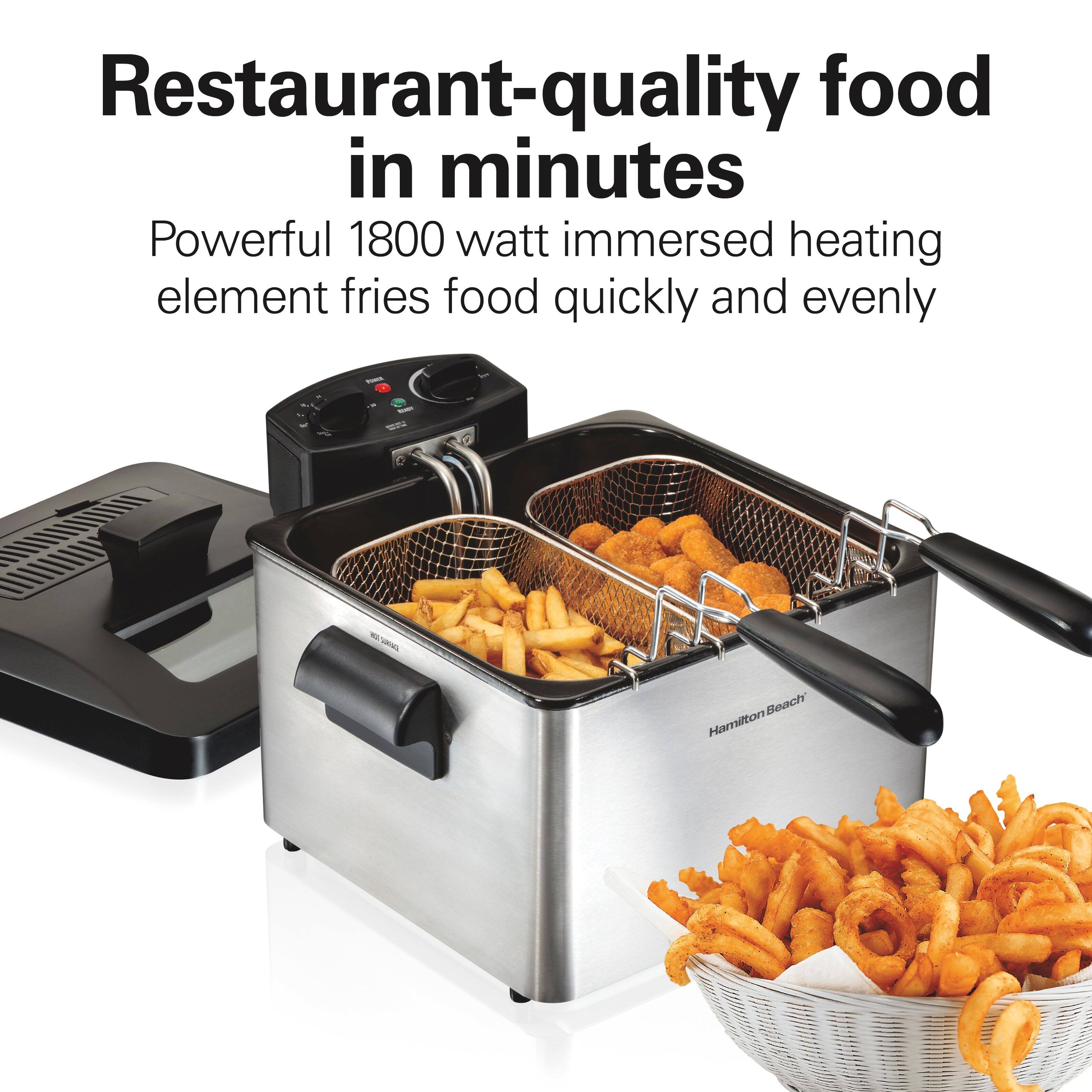 Restaurant-quality food in minutes

Powerful 1800 watt immersed heating element fries food quickly and evenly