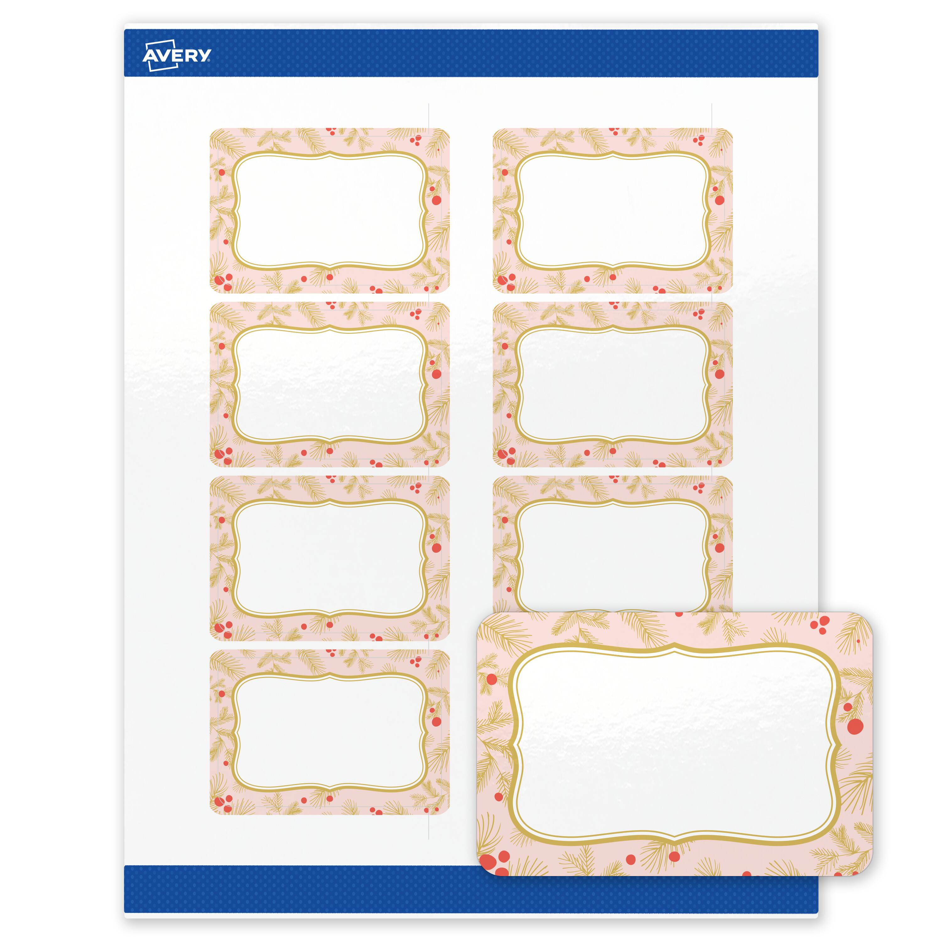 Front. Avery - Avery® Labels, 2" x 3", Glossy White, Pink & Metallic Gold Frame - White.