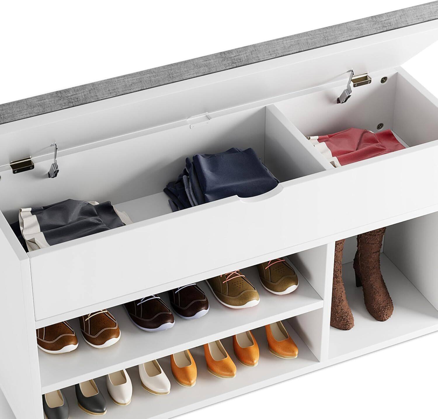 Alt View 6. Acekool - Shoe Bench with Cushion,Adjustable Shelf Entryway Bench,Hidden Storage Shoe Bench Wooden Shoe Rack - White.