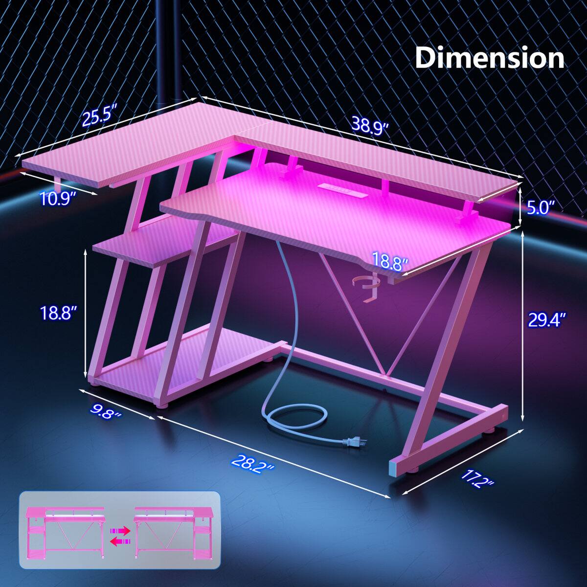 Dimension: 25.5" x 38.9" x 10.9" x 5.0" x 18.8" x 18.8" x 29.4" x 9.8" x 28.2" x 17.2"