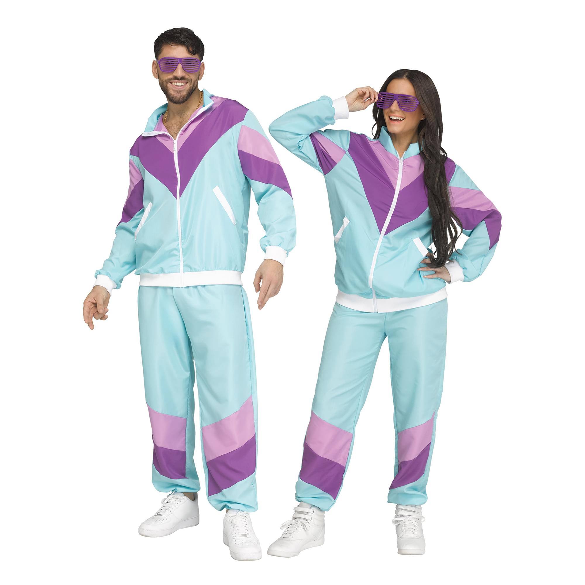 Front. Funworld - 80's Track Suit Adult Costume | S/M - Blue.