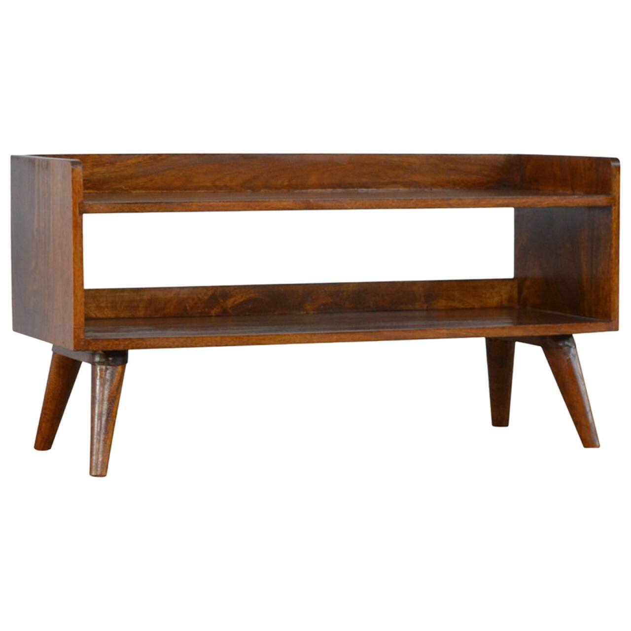 Angle. Artisan Furniture - Artisan Furniture Solid Wood Chestnut Nordic Storage Bench, 2 Open Slots, Dark Brown - Dark Brown.