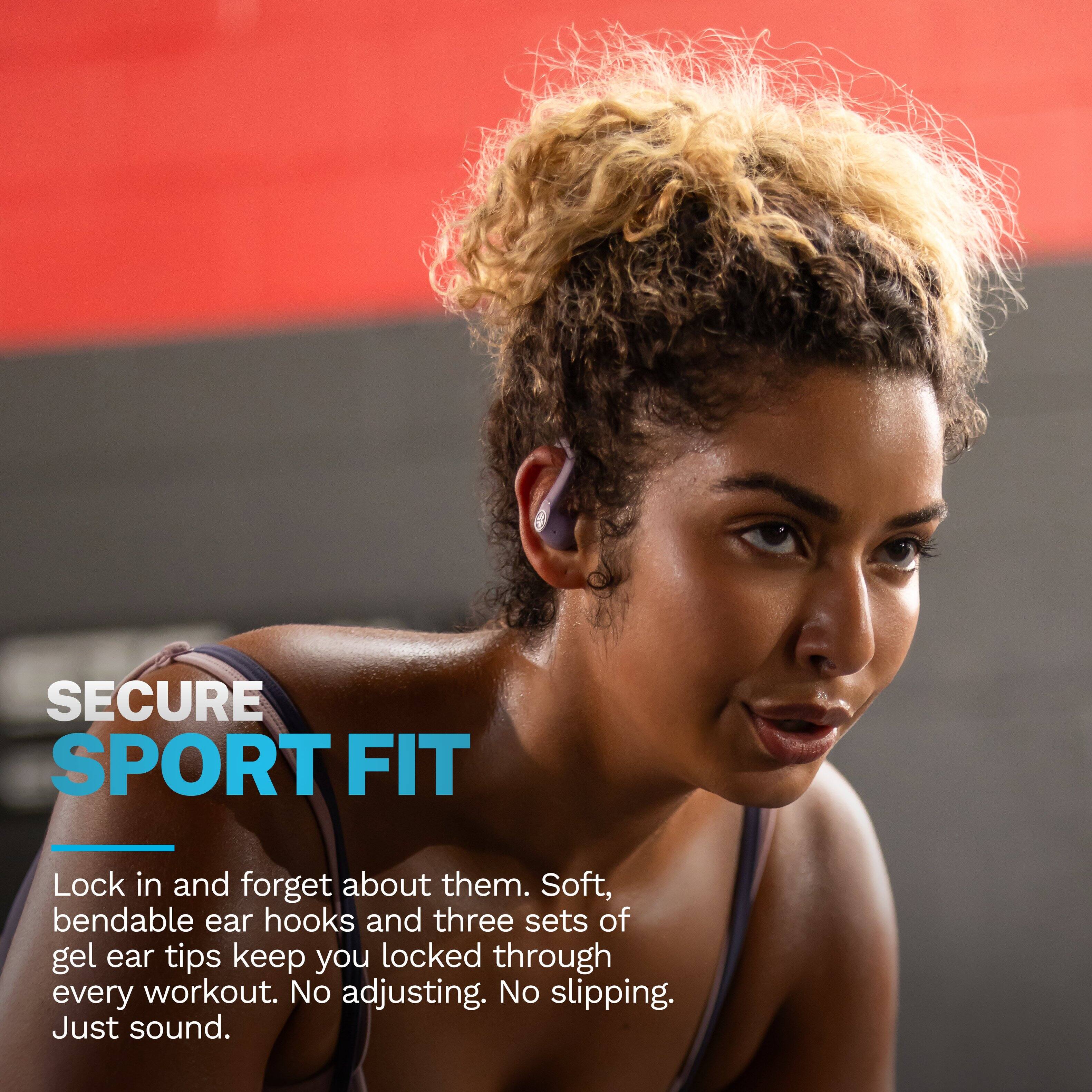 SECURE SPORT FIT

Lock in and forget about them. Soft, bendable ear hooks and three sets of gel ear tips keep you locked through every workout. No adjusting. No slipping. Just sound.