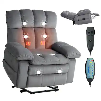 Front. VEVOR - Power Lift Recliner Chair, Dual Motor, Oversized Electric Lift Chair with Heat and Massage for Elderly - Light Gray.