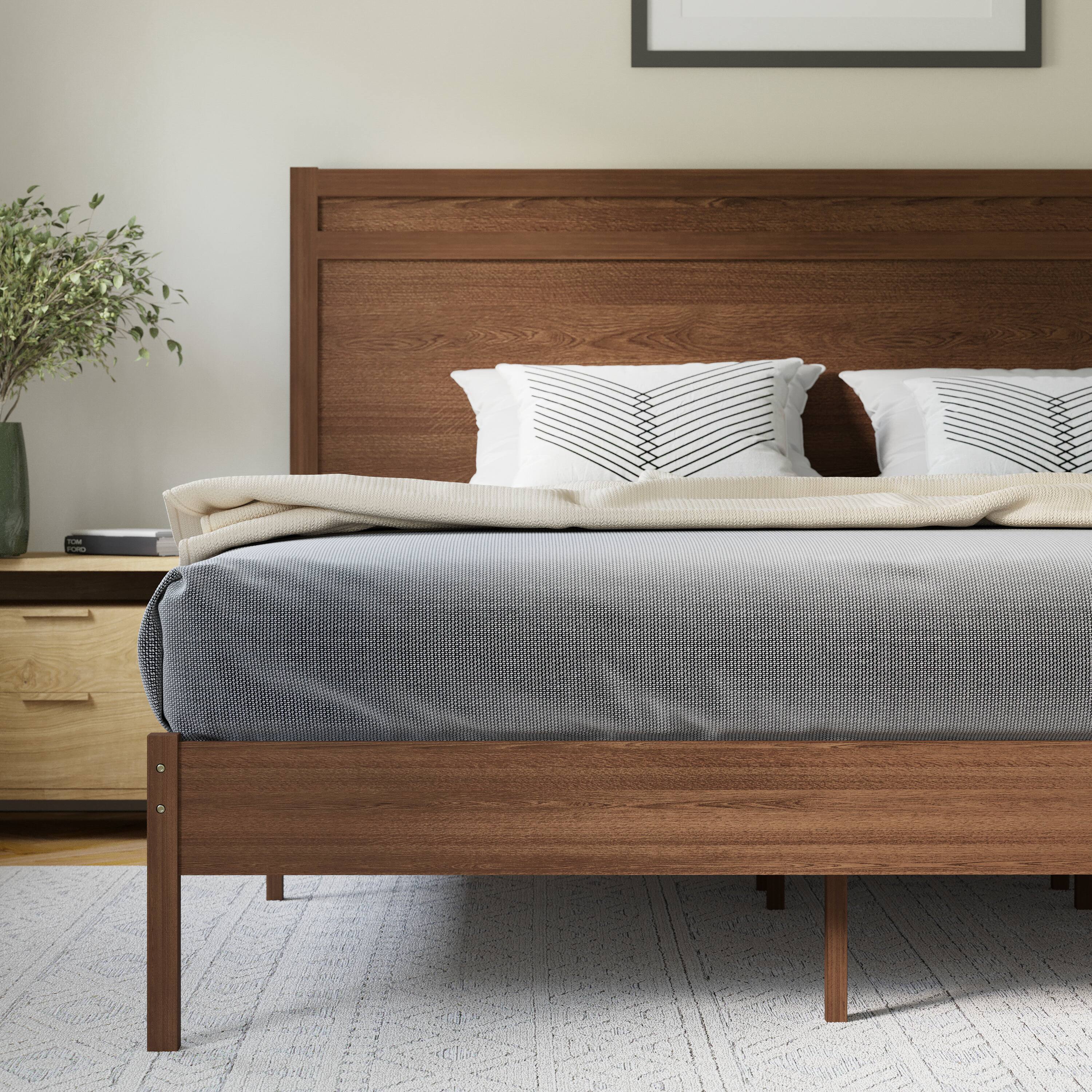 Alt View 2. Flash Furniture - Kingston King Size Solid Wood Platform Bed with Wooden Slats and Headboard, No Box Spring Needed, Brown - Brown.