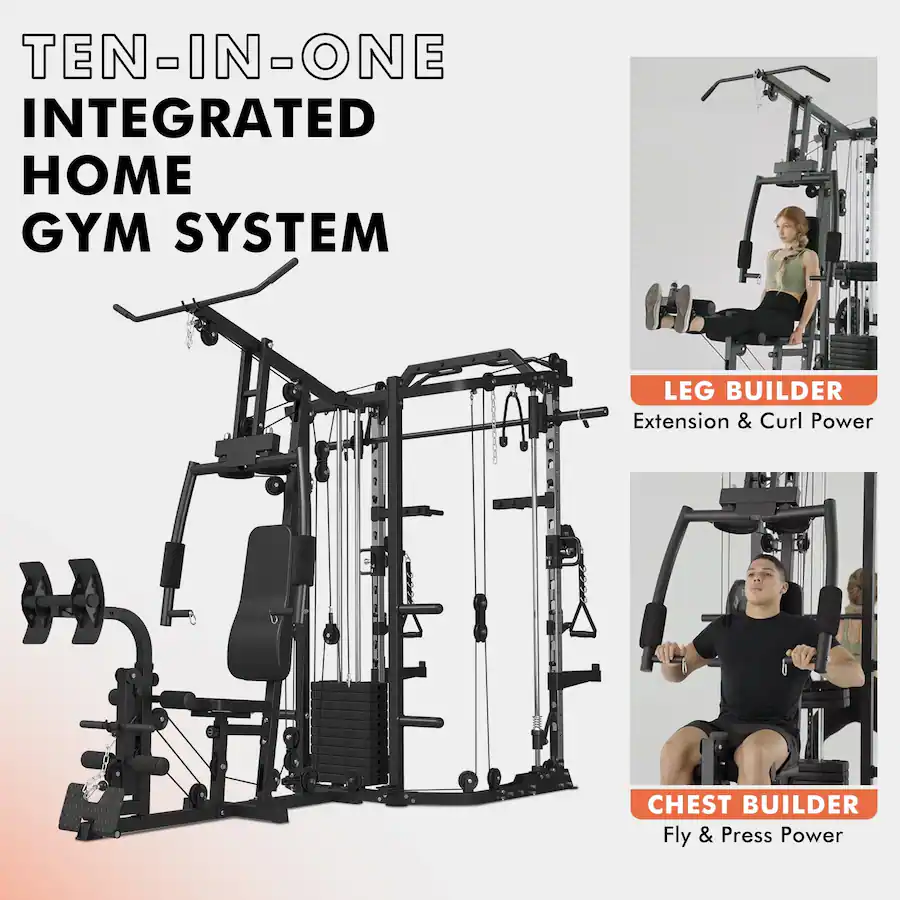 Stack Function Structure Mikolo Smith Machine Power Cage, Multi Function Home Gym System with ...