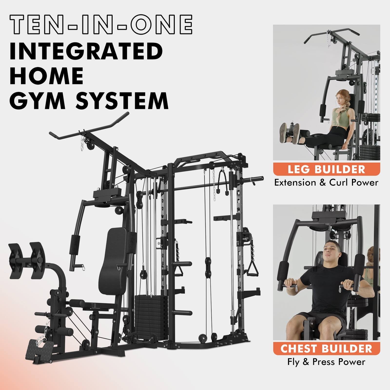 TEN-IN-ONE INTEGRATED HOME GYM SYSTEM

LEG BUILDER: Extension & Curl Power
CHEST BUILDER: Fly & Press Power