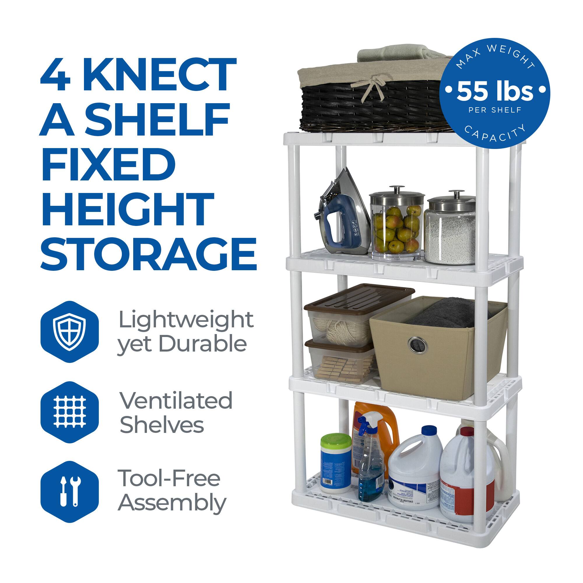 4 KNECT A SHELF FIXED HEIGHT STORAGE

- Lightweight yet Durable
- Ventilated Shelves
- Tool-Free Assembly

MAX WEIGHT 55 lbs PER SHELF CAPACITY