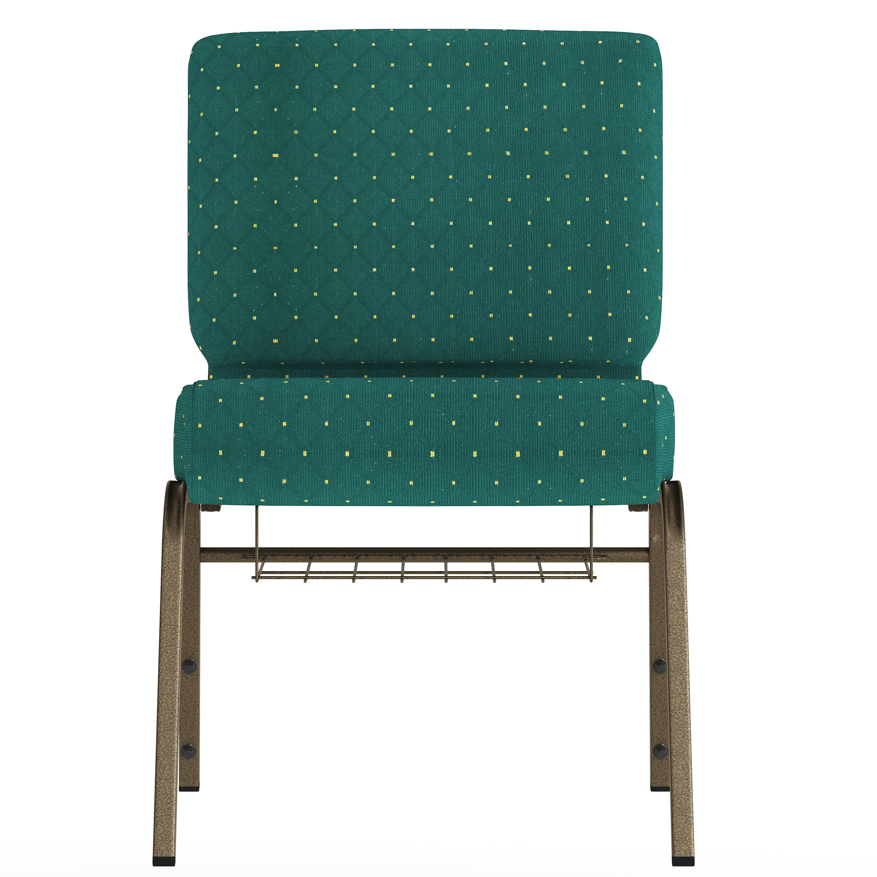 Alt View 7. Emma + Oliver - 4 Pack 21''W Church Chair with Book Rack - Hunter Green Dot Patterned Fabric/Gold Vein Frame.