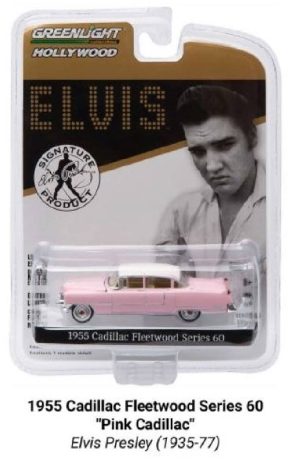 GREENLIGHT HOLLYWOOD ELVIS SIGNATURE PRODUCT  
1955 Cadillac Fleetwood Series 60  
"1955 Cadillac Fleetwood Series 60 'Pink Cadillac' Elvis Presley (1935-77)"
