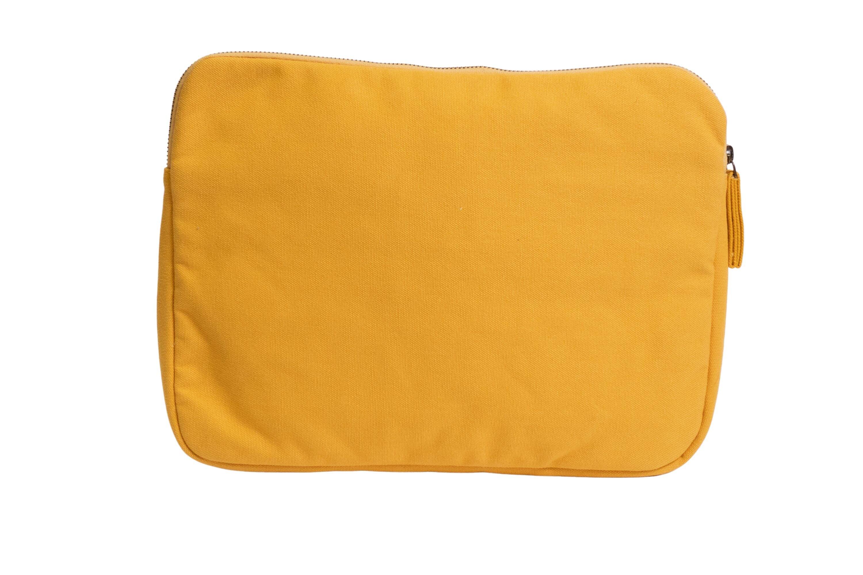 Back. Terra Thread - Organic Cotton Laptop Sleeve 13 inches - Mustard Yellow.