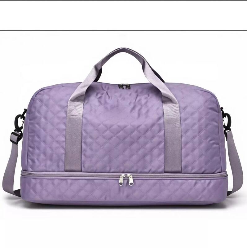 Front. Wikistore - Three-dimensional Diamond Patterned Small Square Tote, Crossbody bag with Dry Wet Separation & Double-sided Pockets - Purple.
